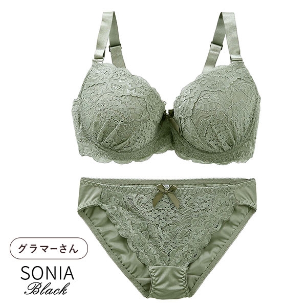 ソニアブラック SONIA black 花柄スカラップレース リボン ブラジャー ショーツ セット FG 大きいサイズ