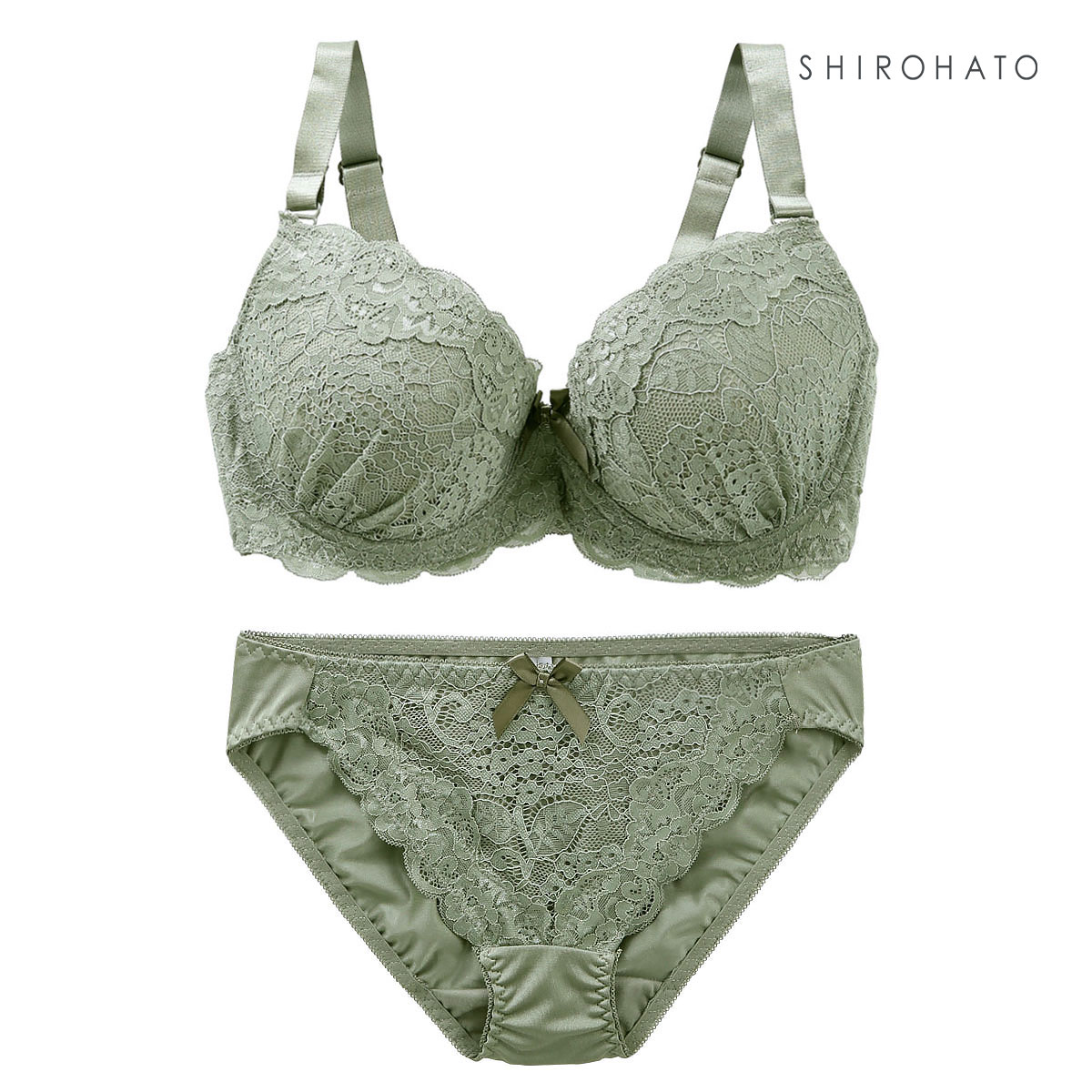 ソニアブラック SONIA black 花柄スカラップレース リボン ブラジャー ショーツ セット FG 大きいサイズ(GR-グリーン-F70-M)