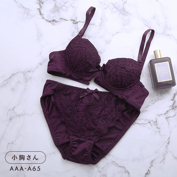 ソニアブラック SONIA black 花柄スカラップレース リボン ブラジャー ショーツ セット AAA･AA･A 小さいサイズ プチ胸 総レース