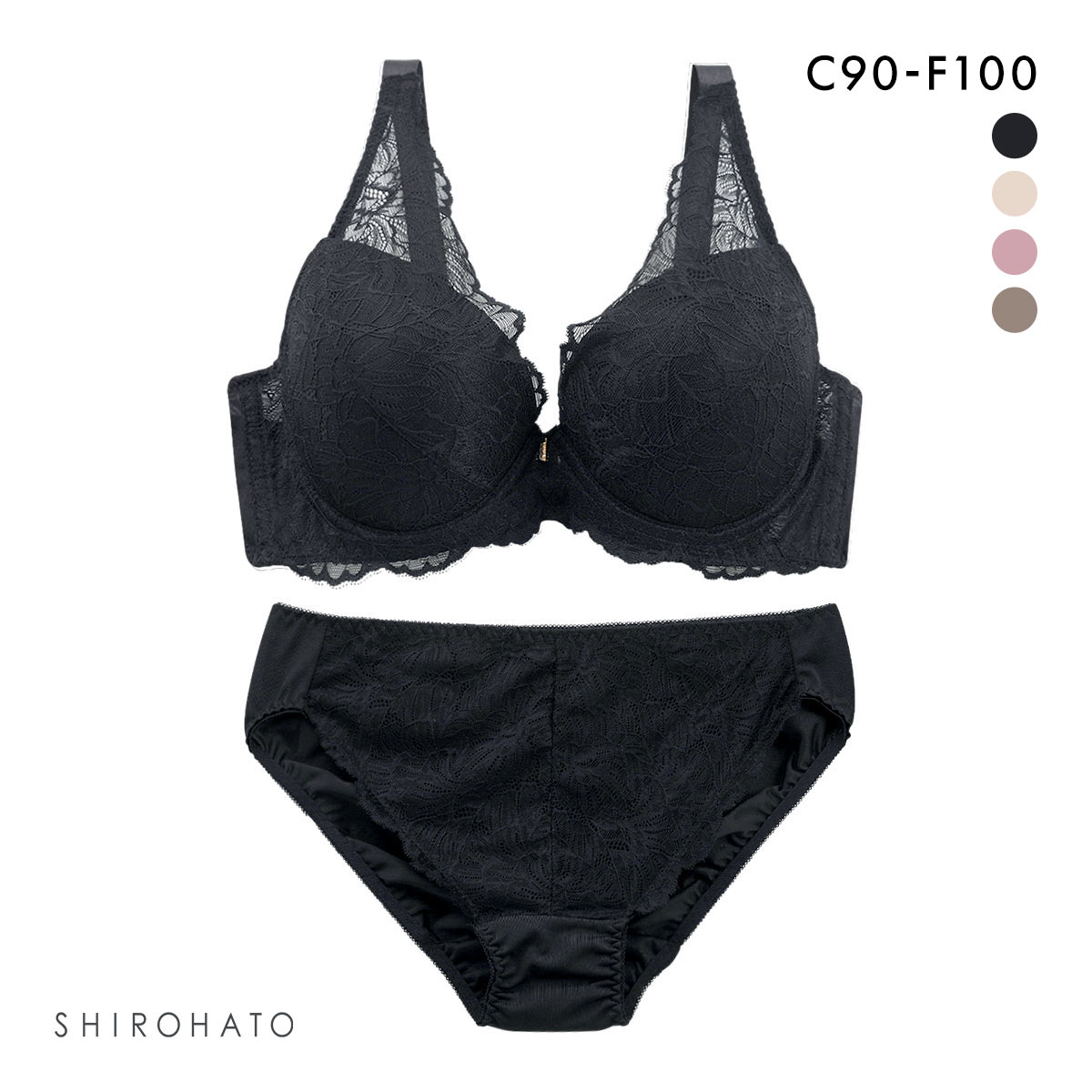 ソニアクラブ SONIA CLUB レース ブラジャー ショーツ セット CDEF アンダー大きいサイズ(BK-ブラック-C90-3L)
