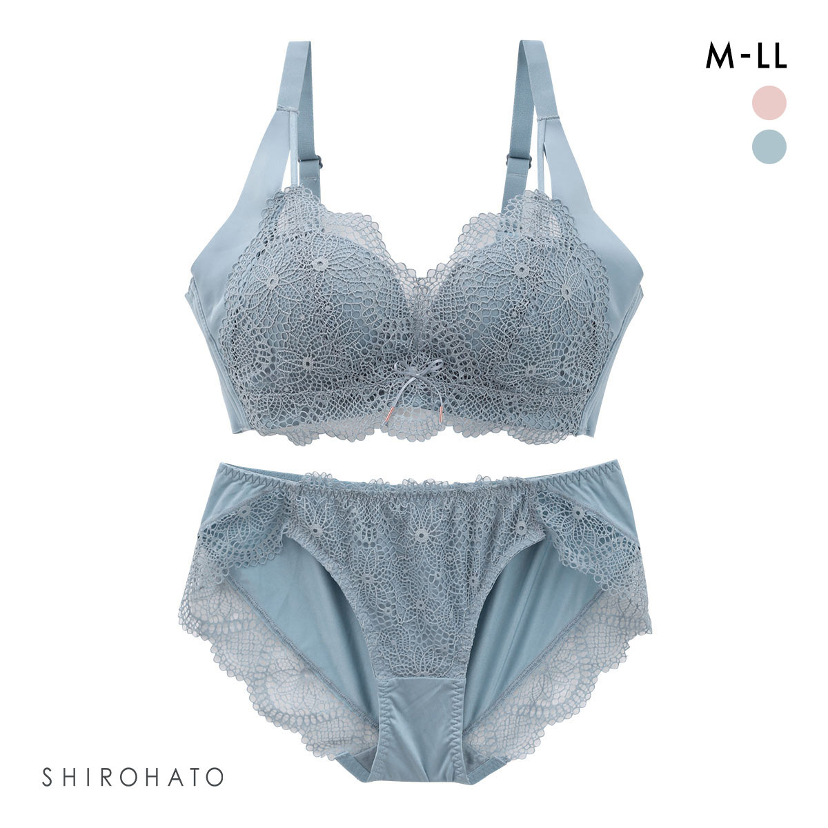 メルトココ 谷間キープ ふわとろカップ プランジノンワイヤーブラ ブラセット 脇スッキリ ブラジャー ショーツ セット(BU-ブルー-M)