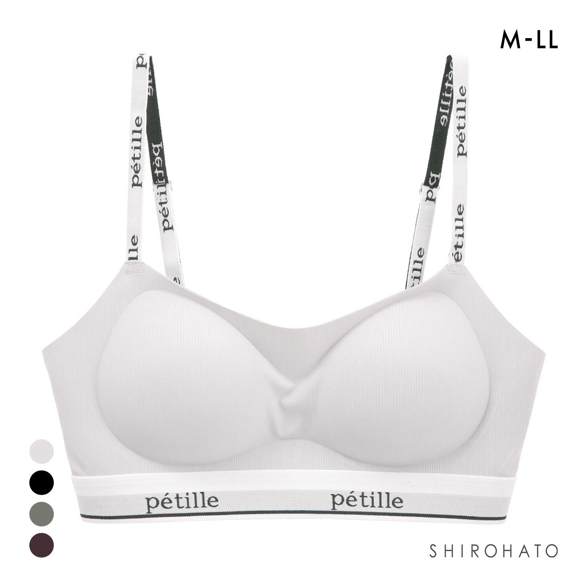 ポフ ロゴテープ スポーティブラ M L LL ノンワイヤーブラ ブラジャー ハーフトップ Pofu ひびきにくい なめらか(GY-グレー-M)