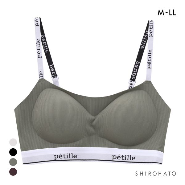 ポフ ロゴテープ スポーティブラ M L LL ノンワイヤーブラ ブラジャー ハーフトップ Pofu ひびきにくい なめらか