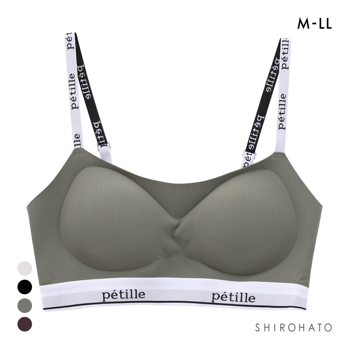 ポフ ロゴテープ スポーティブラ M L LL ノンワイヤーブラ ブラジャー ハーフトップ Pofu ひびきにくい なめらか(CGY-チャコールグレー-M)