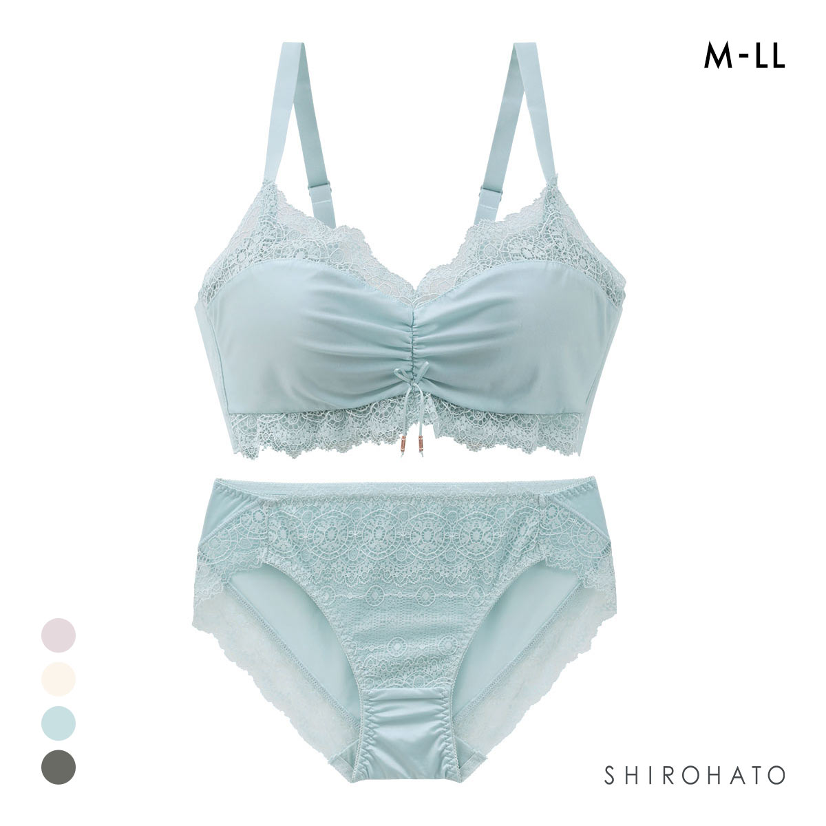 メルトココ 谷間キープ ふわとろカップ プランジノンワイヤーブラ ブラセット 脇スッキリ ブラジャー ショーツ セット(MI-ミント-M)