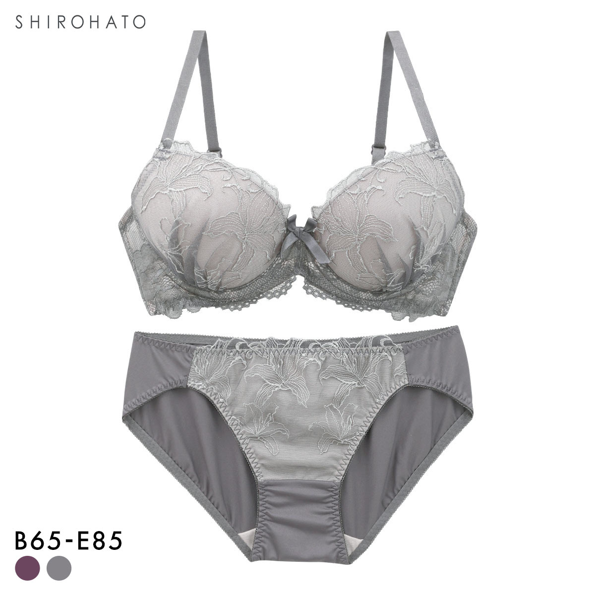 ソニアブラック グレースリリー ブラセット BCDE アンダー大きいサイズ グラマー SONIA BLACK ブラジャー ショーツ セット(GY-グレー-B65-M)