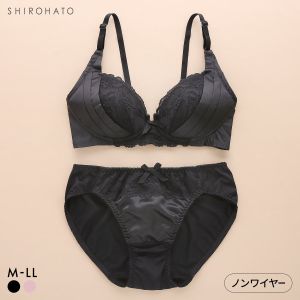 ソニアブラック サイドリフトサテン ノンワイヤーブラセット M L LL パッド入り 軽い 快適 ブラジャー ショーツ 大きいサイズ