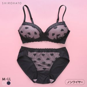ソニアブラック ハートチュール ノンワイヤーブラセット M L LL パッド入り 脇スッキリ 脇高 快適 大きいサイズ