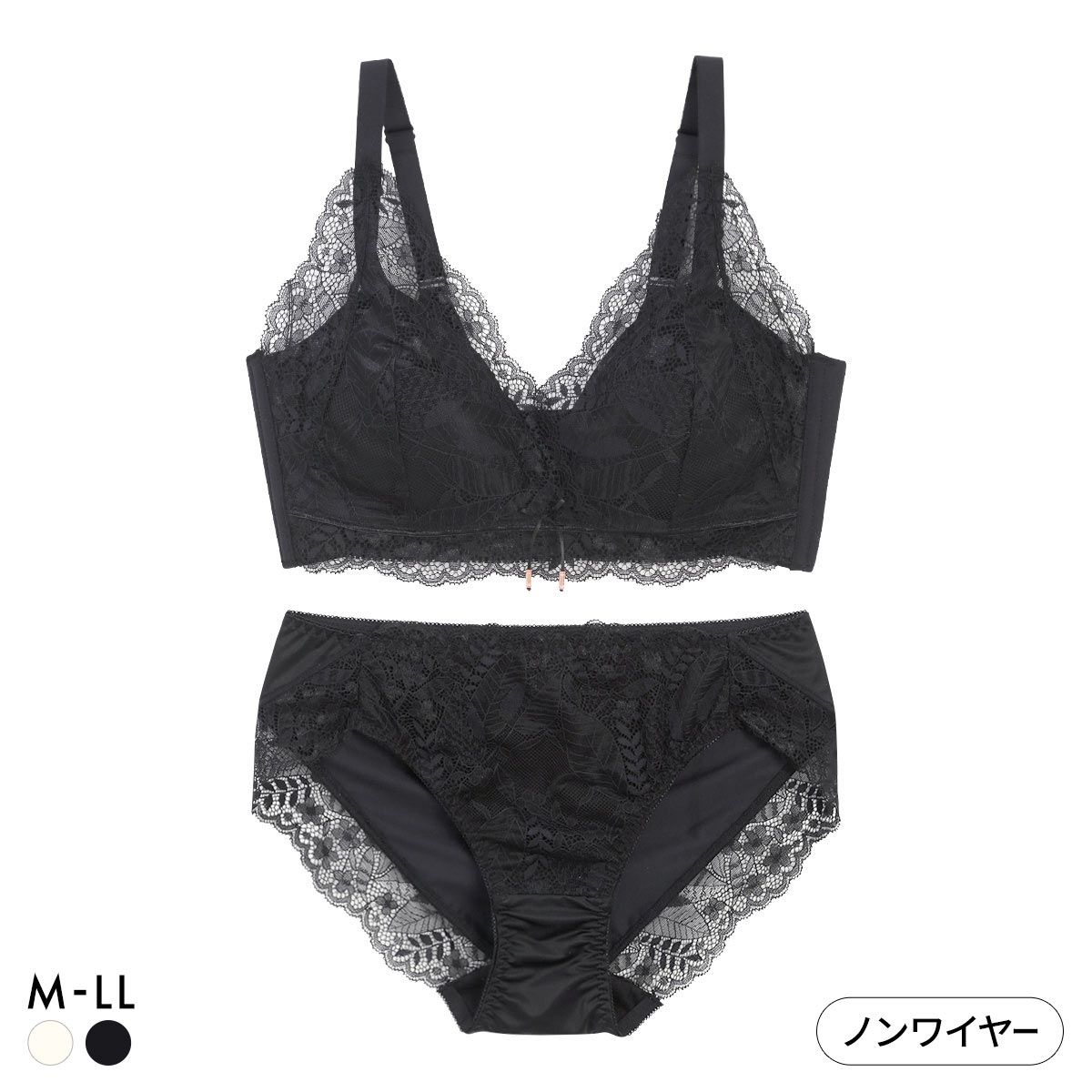 メルトココ 谷間キープ ふわとろカップ プランジノンワイヤーブラ ブラセット 脇スッキリ ブラジャー ショーツ セット 脇高(BK-ブラック-M／M)