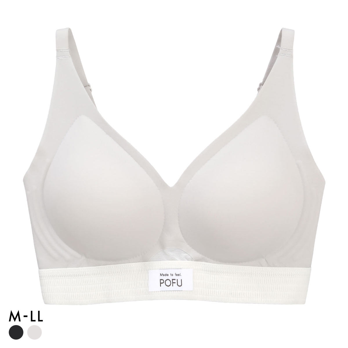 ポフ スポーティー ブラ M L LL ふわもち ノンワイヤーブラ ブラジャー ハーフトップ Pofu ひびきにくい なめらか シームレス(GY-グレー-M)