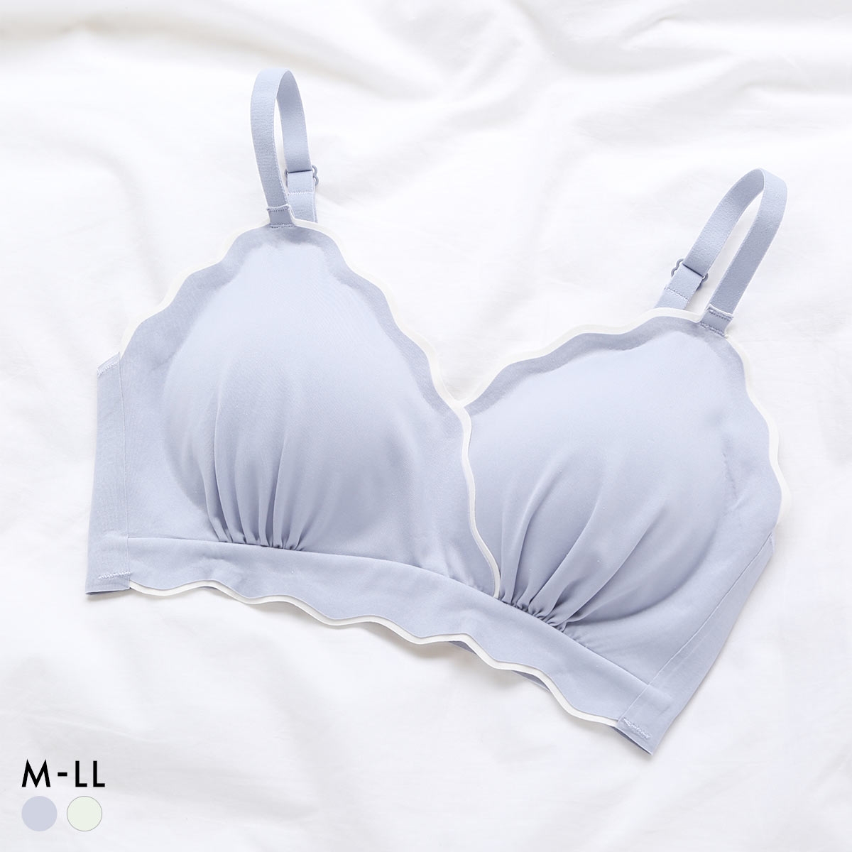 ポフ 配色スカラップブラ M L LL ふわもち ノンワイヤーブラ ブラジャー ハーフトップ Pofu ひびきにくい なめらか シームレス