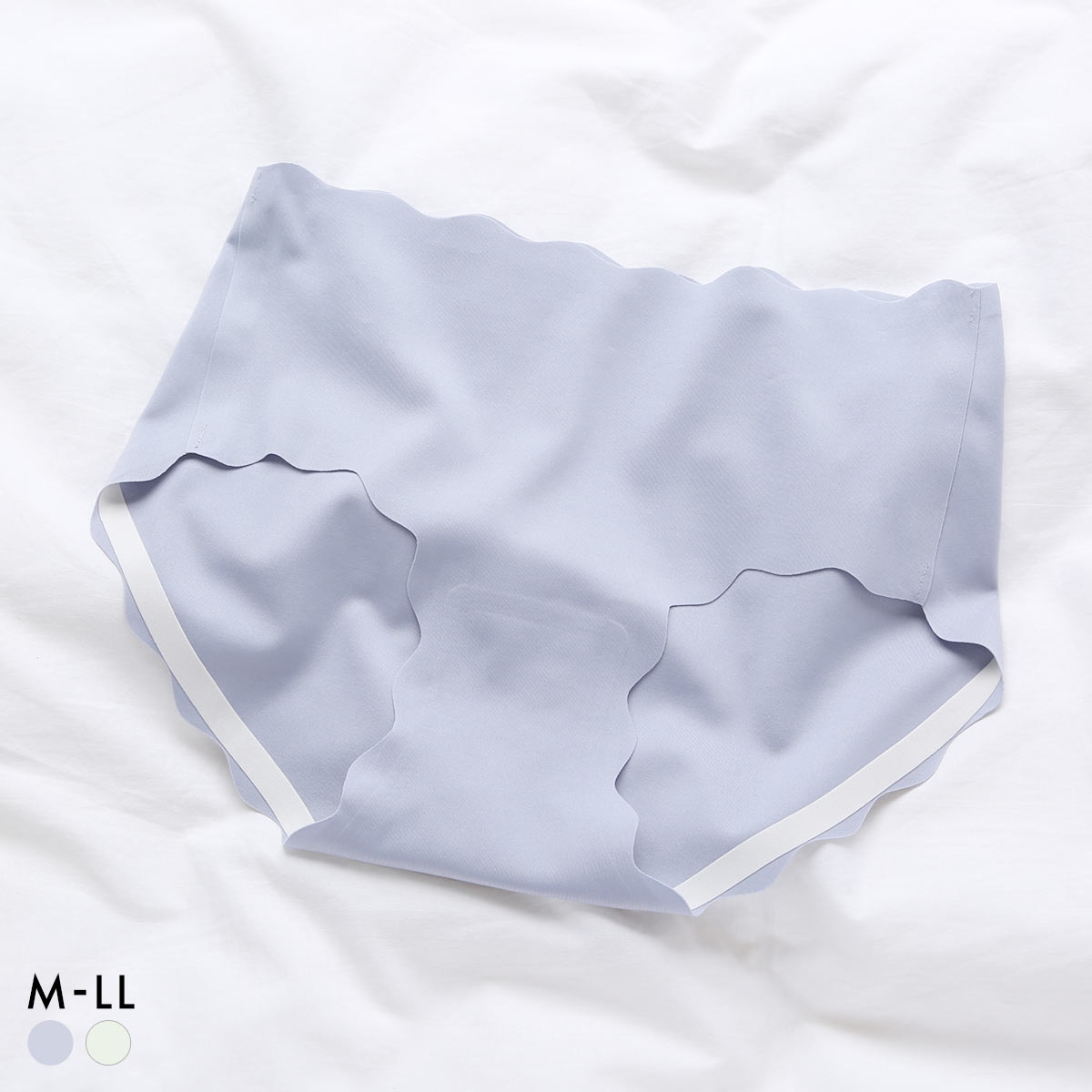 ポフ 配色スカラップブラ ペアノーマルショーツ M L LL コーディネイト なめらか ひびきにくい シームレス ヘム フリーカット Pofu(BU-ブルー-M)