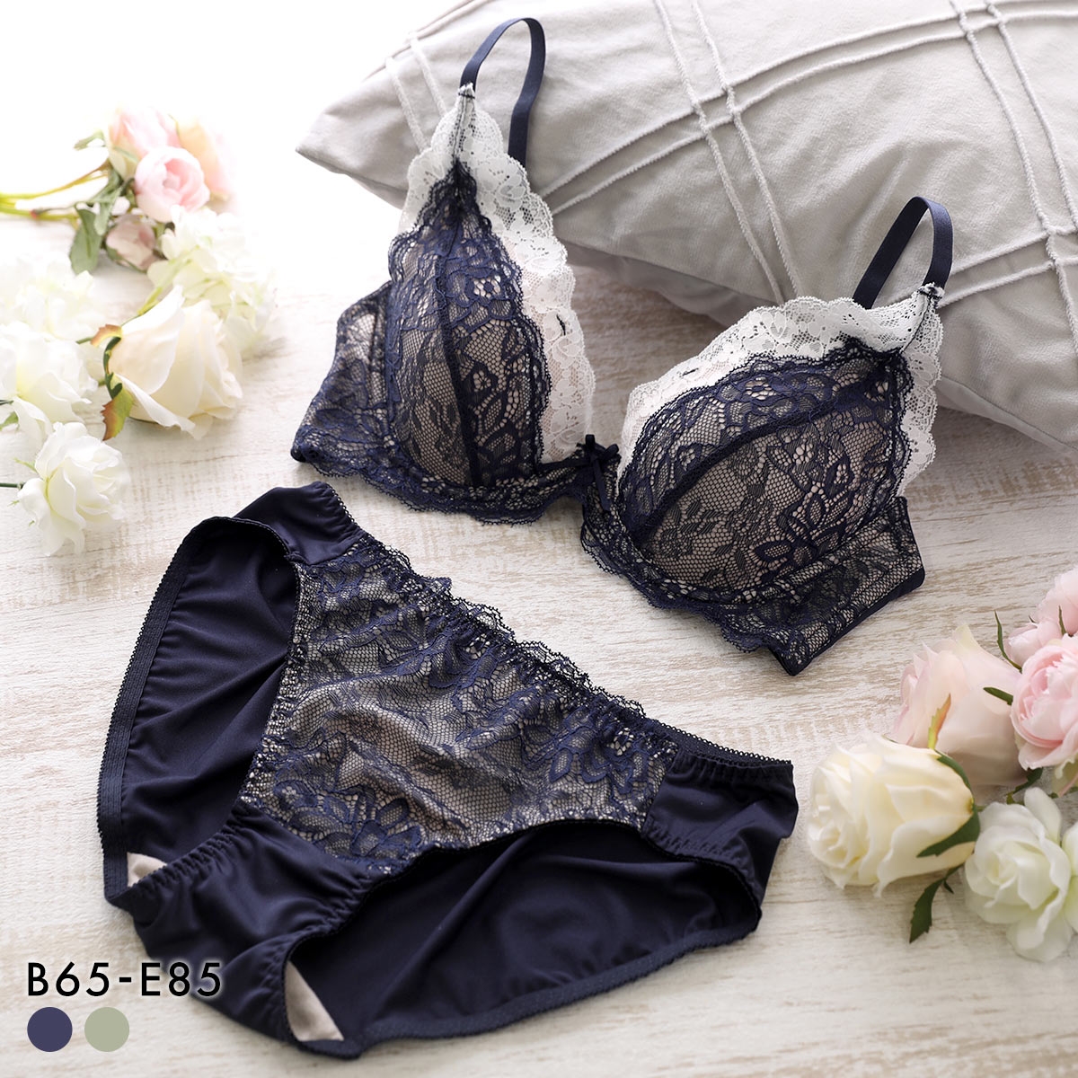 ソニアブラック マーガレット ブラセット BCDE アンダー大きいサイズ グラマー SONIA BLACK ブラジャー ショーツ セット(NV-ネイビー-B65-M)