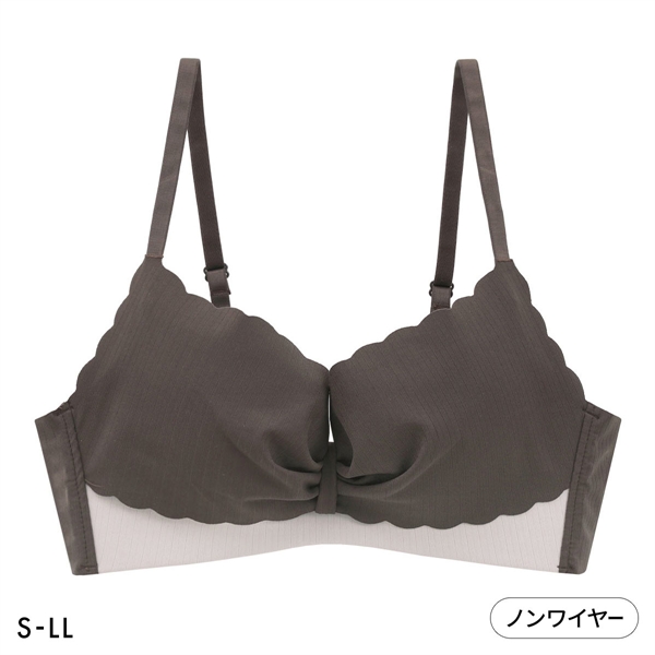 ポフ 配色スカラップブラ M L LL ふわもち ノンワイヤーブラ ブラジャー ハーフトップ 大きいサイズ シームレス POFU