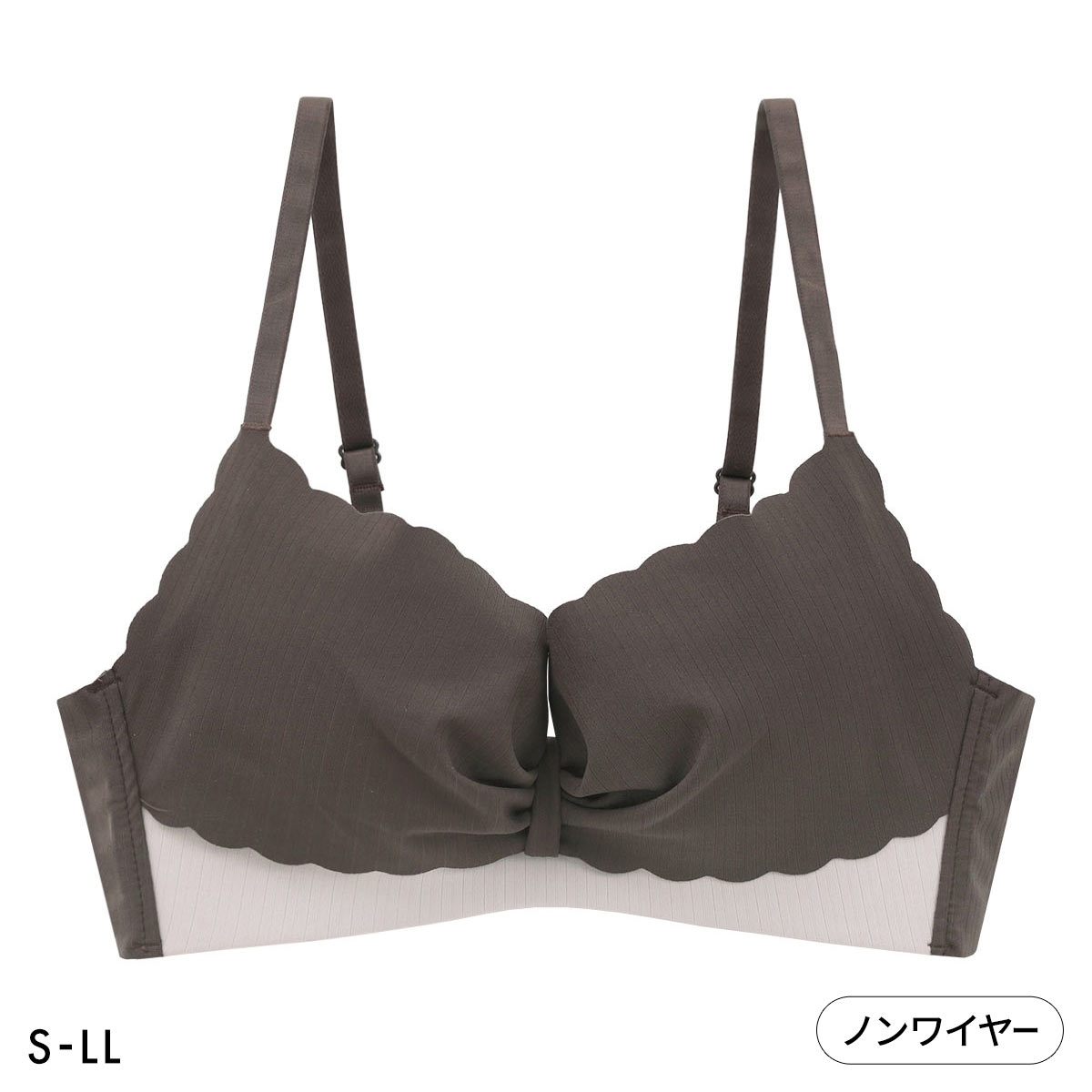 ポフ 配色スカラップブラ M L LL ふわもち ノンワイヤーブラ ブラジャー ハーフトップ 大きいサイズ シームレス POFU(BR-ブラウン-S)