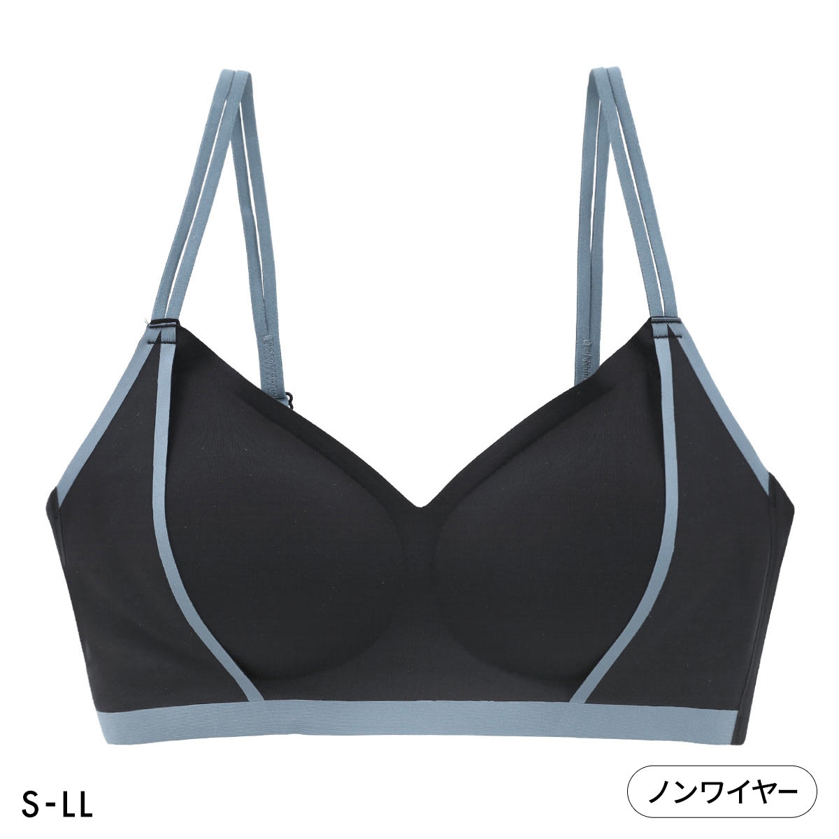 ポフ スポーティー ブラ M L LL ふわもち ノンワイヤーブラ バイカラー ブラジャー 大きいサイズ シームレス POFU(BK-ブラック-S)