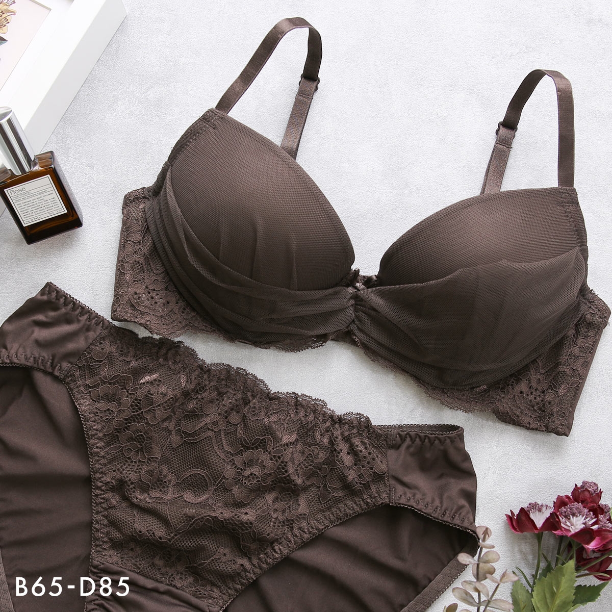 ソニアブラック セリーヌ ブラセット BCDE アンダー大きいサイズ グラマー ブラジャー ショーツ セット SONIA BLACK(BR-ブラウン-B65-M)
