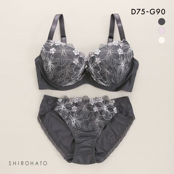 グラマーサイズブラ フラワー刺繍 ブラジャー ショーツ セット 脇高 脇肉 大きいサイズ DEFG