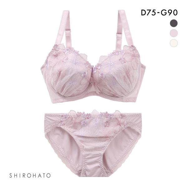 グラマーサイズブラ フラワー刺繍 ブラジャー ショーツ セット 脇高 脇肉 大きいサイズ DEFG