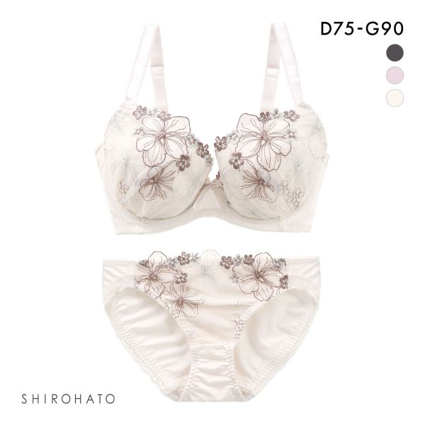 グラマーサイズブラ フラワー刺繍 ブラジャー ショーツ セット 脇高 脇肉 大きいサイズ DEFG