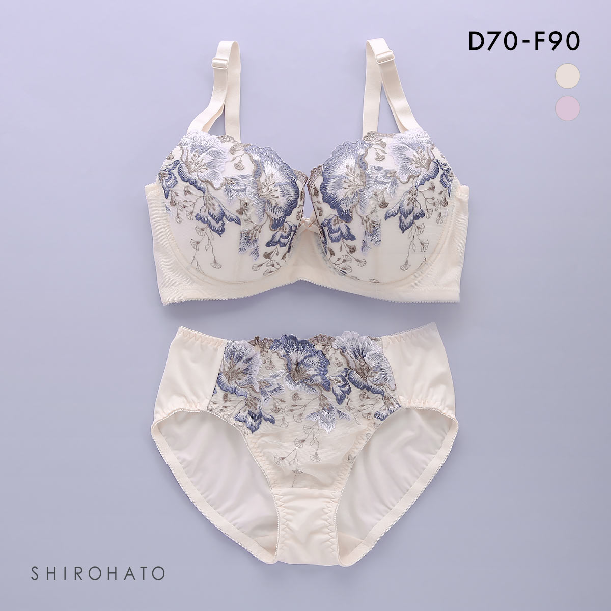 段差すっきり体験 ロイヤルピオニー グラマーブラセット DEF70-90 アンダー大きいサイズ ブラジャー ショーツ セット 脇肉 脇高 お得(CR-クリーム-D70-M)