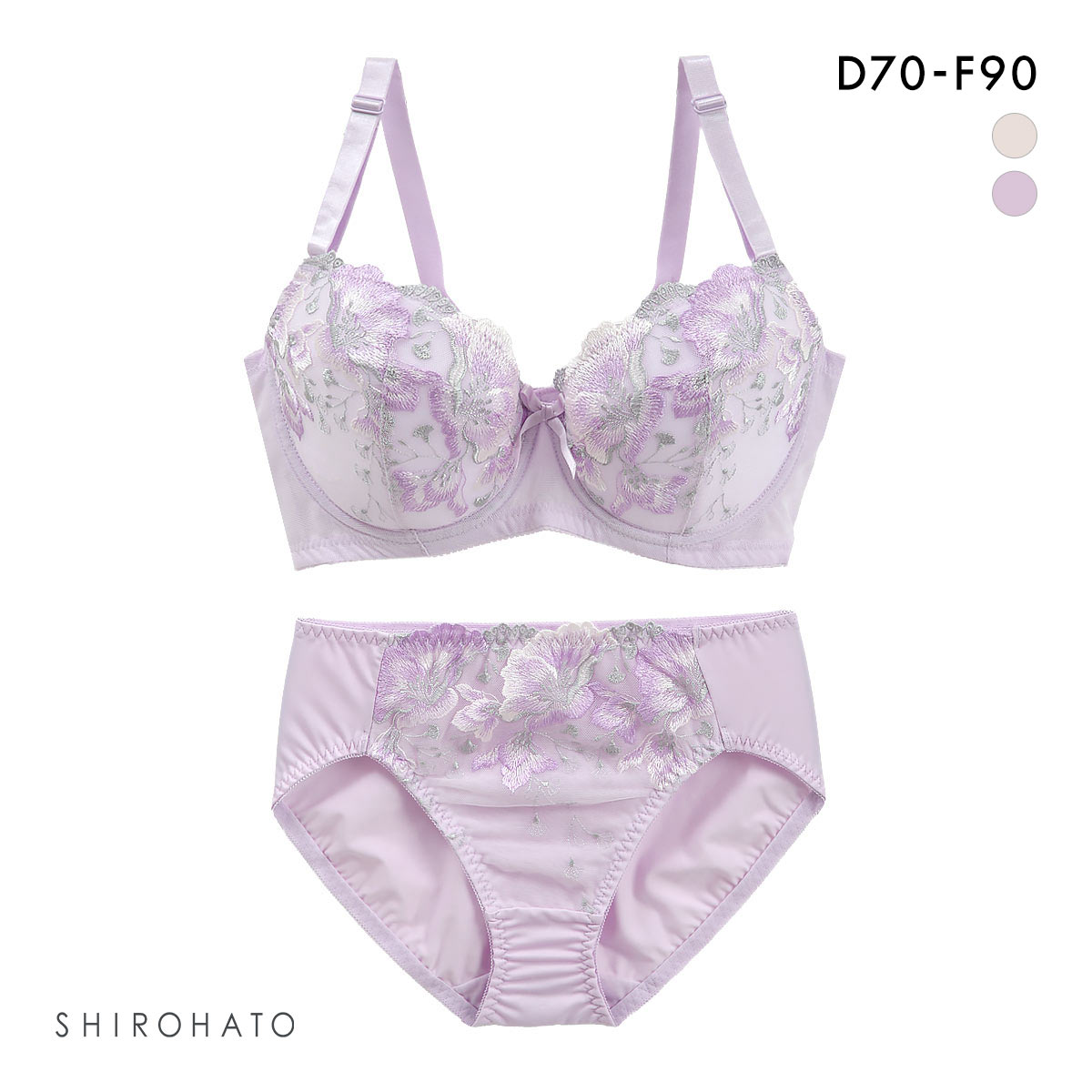 段差すっきり体験 ロイヤルピオニー グラマーブラセット DEF70-90 アンダー大きいサイズ ブラジャー ショーツ セット 脇肉 脇高 お得(LPU-薄パープル-D70-M)