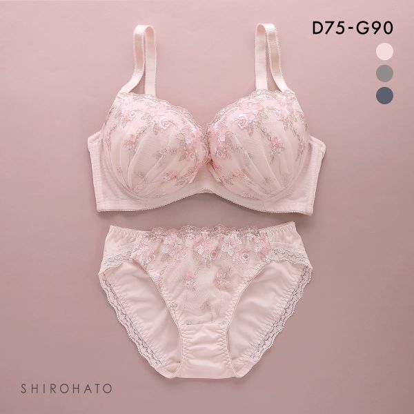 グラマーサイズブラセット プチフラワー刺繍 DEFG75-90 ブラジャー ショーツ セット 脇高 脇肉 大きいサイズ お得 上下