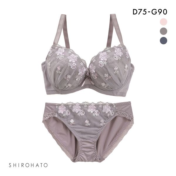 グラマーサイズブラセット プチフラワー刺繍 DEFG75-90 ブラジャー ショーツ セット 脇高 脇肉 大きいサイズ お得 上下