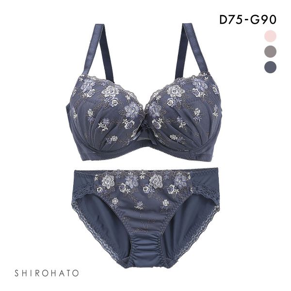 グラマーサイズブラセット プチフラワー刺繍 DEFG75-90 ブラジャー ショーツ セット 脇高 脇肉 大きいサイズ お得 上下