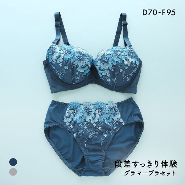 段差すっきり体験 エレガンスピオニー グラマーブラセット DEF70-90 アンダー大きいサイズ ブラジャー ショーツ セット