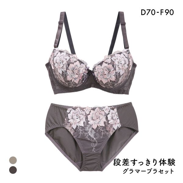 段差すっきり体験 ブリリアントローズ グラマーブラセット DEF70-90 アンダー大きいサイズ ブラジャー ショーツ セット