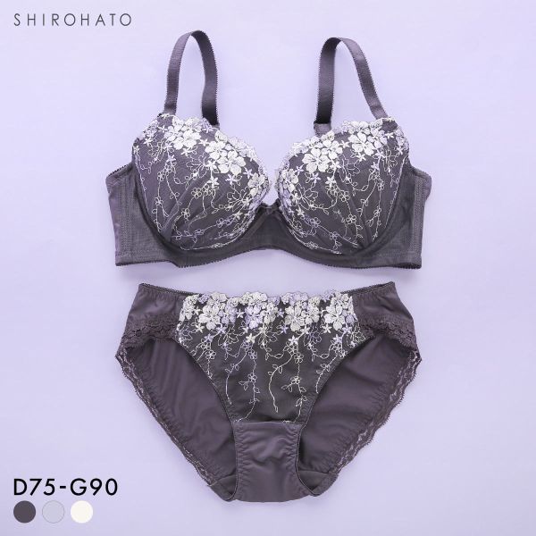 グラマーサイズブラセット プチフラワー刺繍 DEFG75-90 アンダー大きいサイズ リフトアップ パッドあり