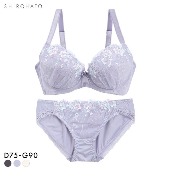 グラマーサイズブラセット プチフラワー刺繍 DEFG75-90 アンダー大きいサイズ リフトアップ パッドあり