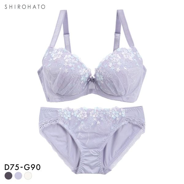 グラマーサイズブラセット プチフラワー刺繍 DEFG75-90 アンダー大きいサイズ リフトアップ パッドあり