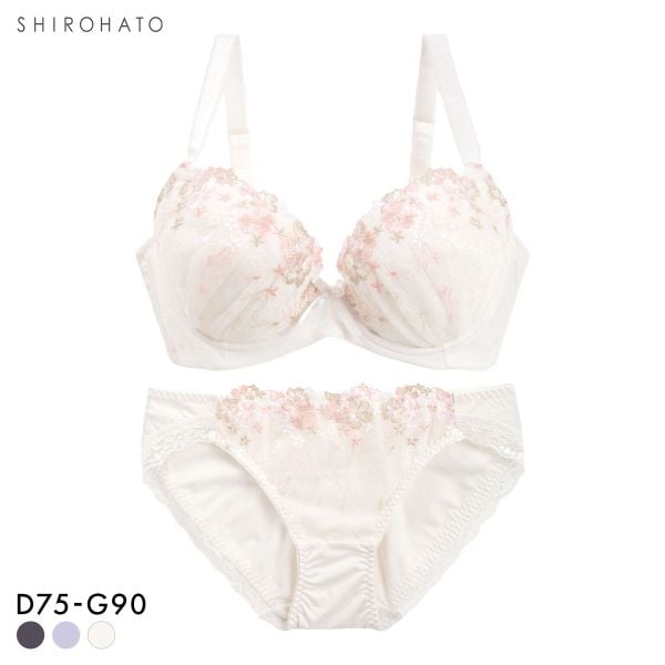 グラマーサイズブラセット プチフラワー刺繍 DEFG75-90 アンダー大きいサイズ リフトアップ パッドあり