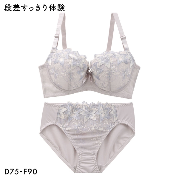 段差すっきり体験 エレガンスフラワー グラマーブラセット DEF75-90 アンダー大きいサイズ ブラジャー ショーツ セット