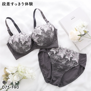段差すっきり体験 エレガンスフラワー グラマーブラセット DEF75-90 アンダー大きいサイズ ブラジャー ショーツ セット