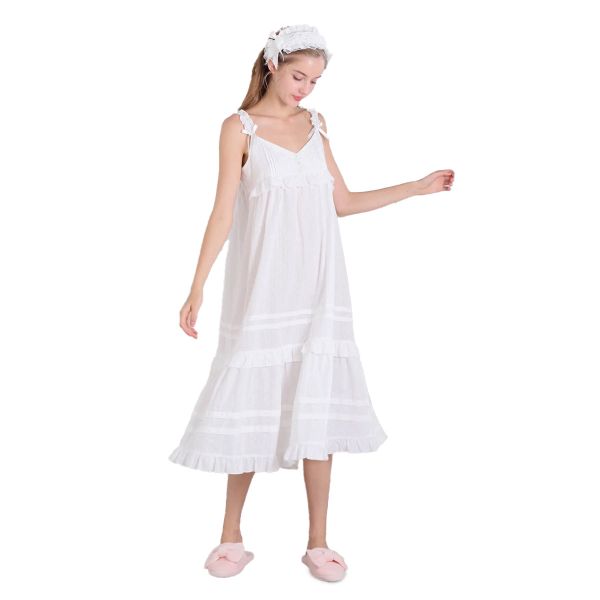 ナルエー NARUE パジャマ カットドビーロマンティックドレス ルームウェア ワンピース ドレス 綿100％ ロング