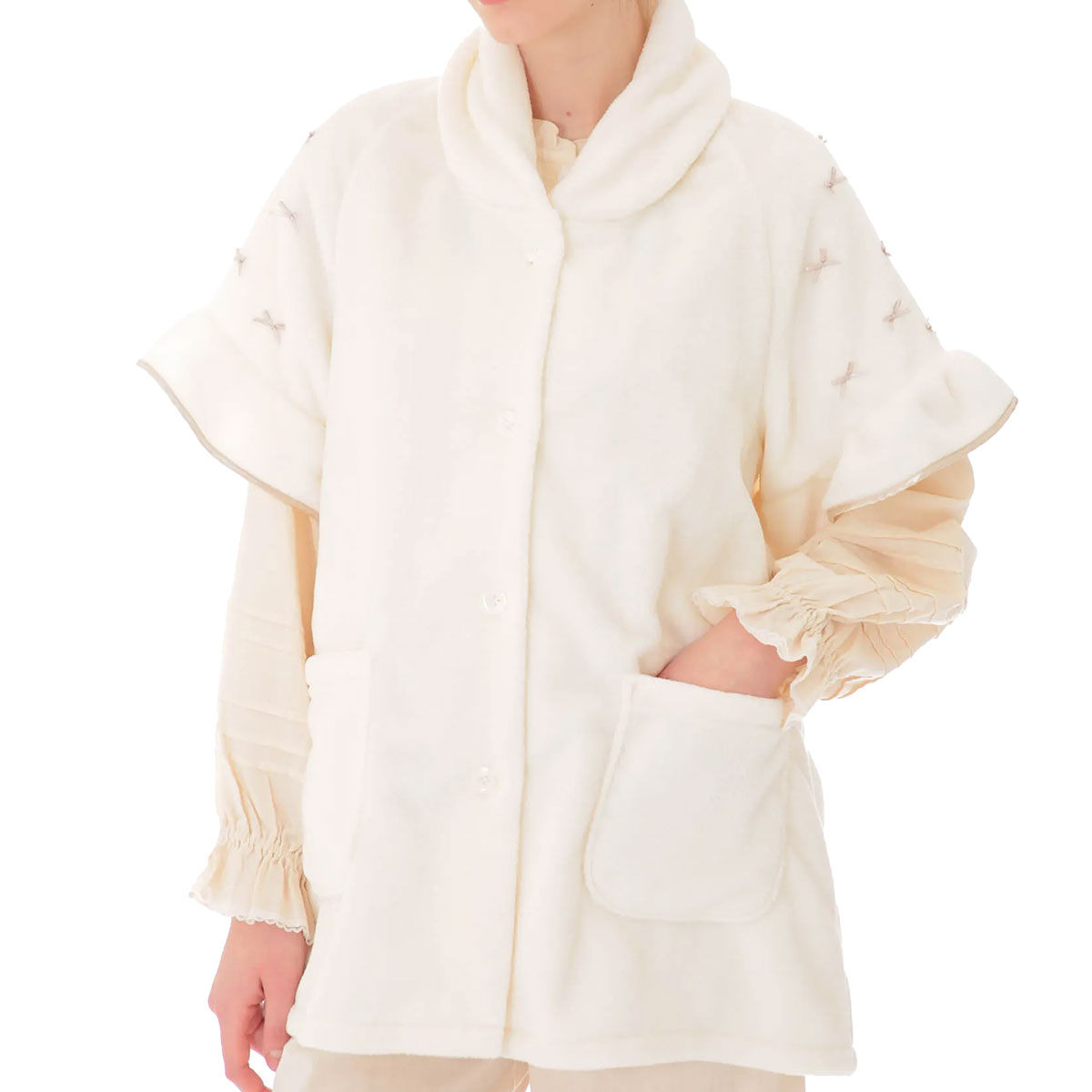 ナルエー NARUE パジャマ ソフティスノーリボンリボンガウン ルームウェア 半袖(WH-ホワイト-M-L)