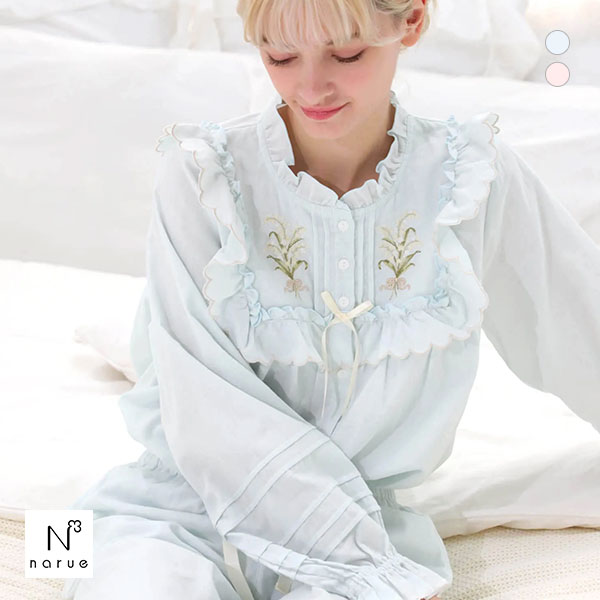 ナルエー NARUE パジャマ ダブルガーゼフラワーブーケ刺繍パジャマ