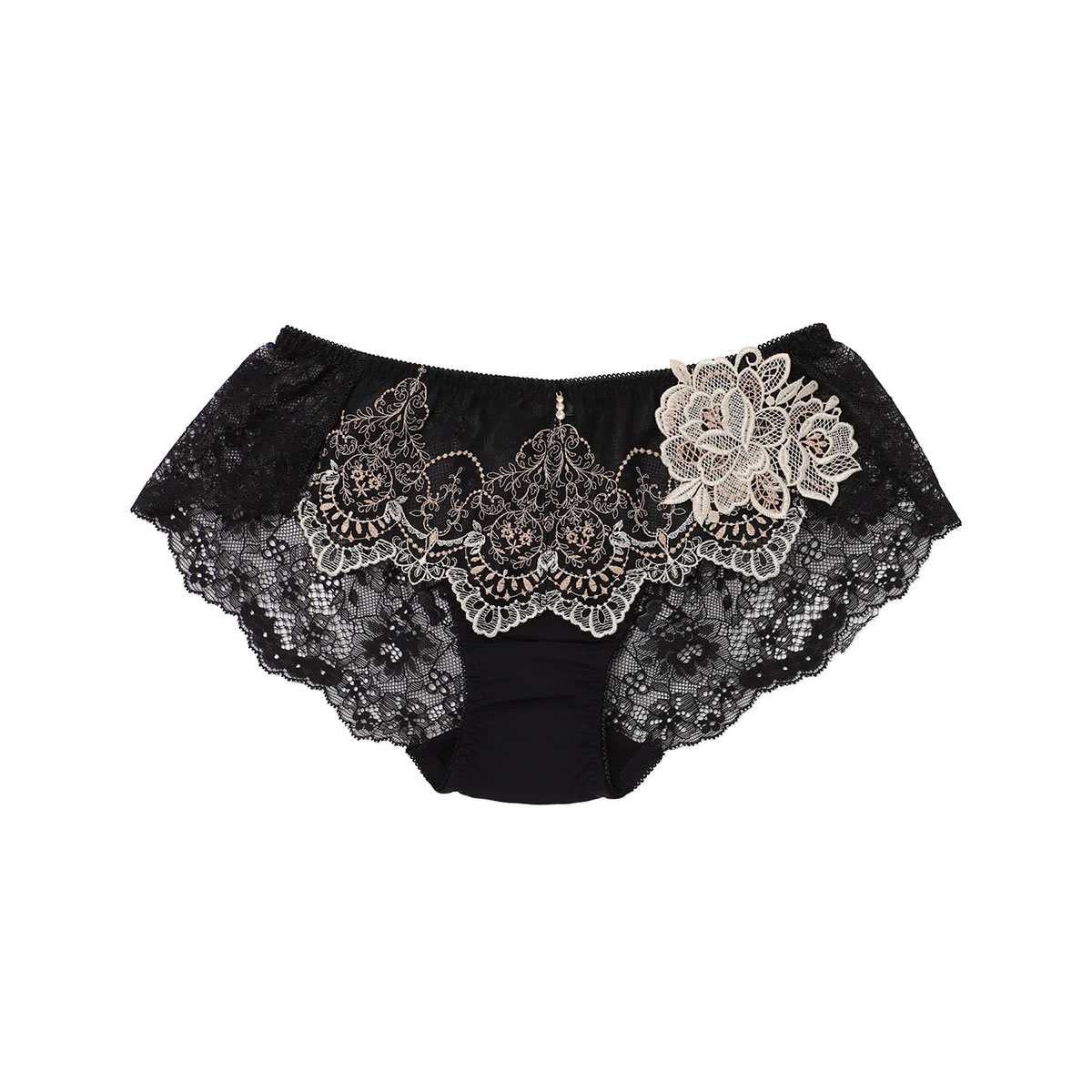 ナルエー NARUE ランジェリー メルヴェイユ バックレース ショーツ 総レース 単品(BK-ブラック-M)