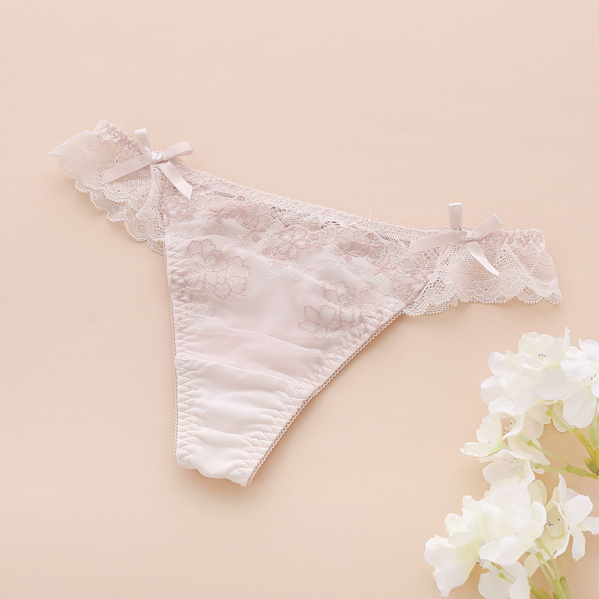 ナルエー NARUE ランジェリー シエル Tバック ショーツ タンガ 総レース バックレース 単品(PI-ピンク-M)
