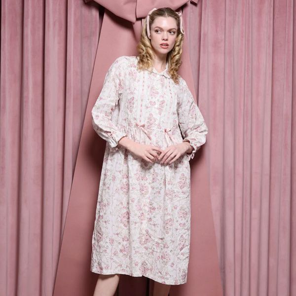 ナルエー NARUE パジャマ 50/ダブルガーゼロココワンピース ルームウェア ワンピース ドレス 綿100％ ロング ネグリジェ