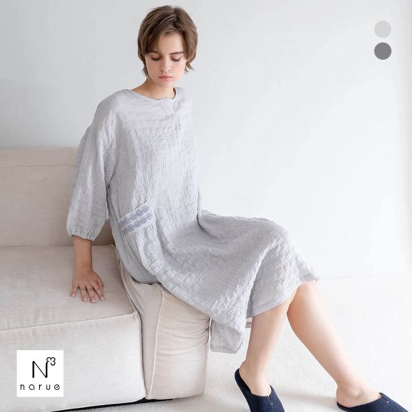 20%OFF ナルエー パジャマ シャーリングダブルガーゼオーブステッチワンピース ワンピース ルームウェア 7分丈 NARUE 20%OFF ナルエー パジャマ シャーリングダブルガーゼオーブステッチワンピース ワンピース ルームウェア 7分丈 NARUE