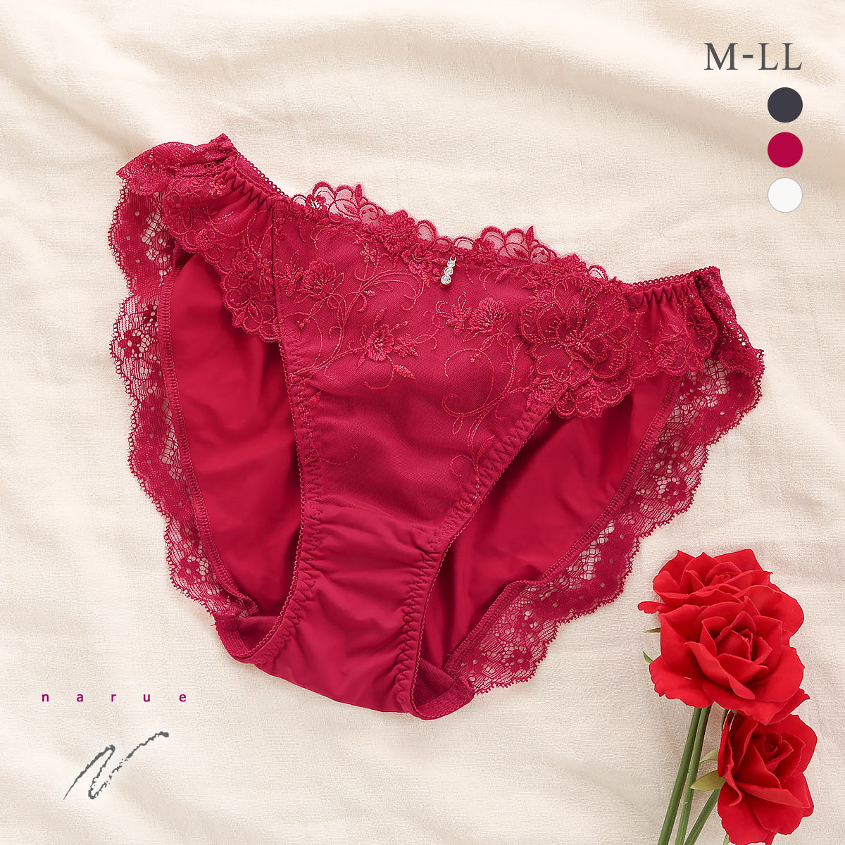 ナルエー ランジェリー ブルームクチュール ショーツ スタンダード 大きいサイズ M L LL NARUE(RE-レッド-M)