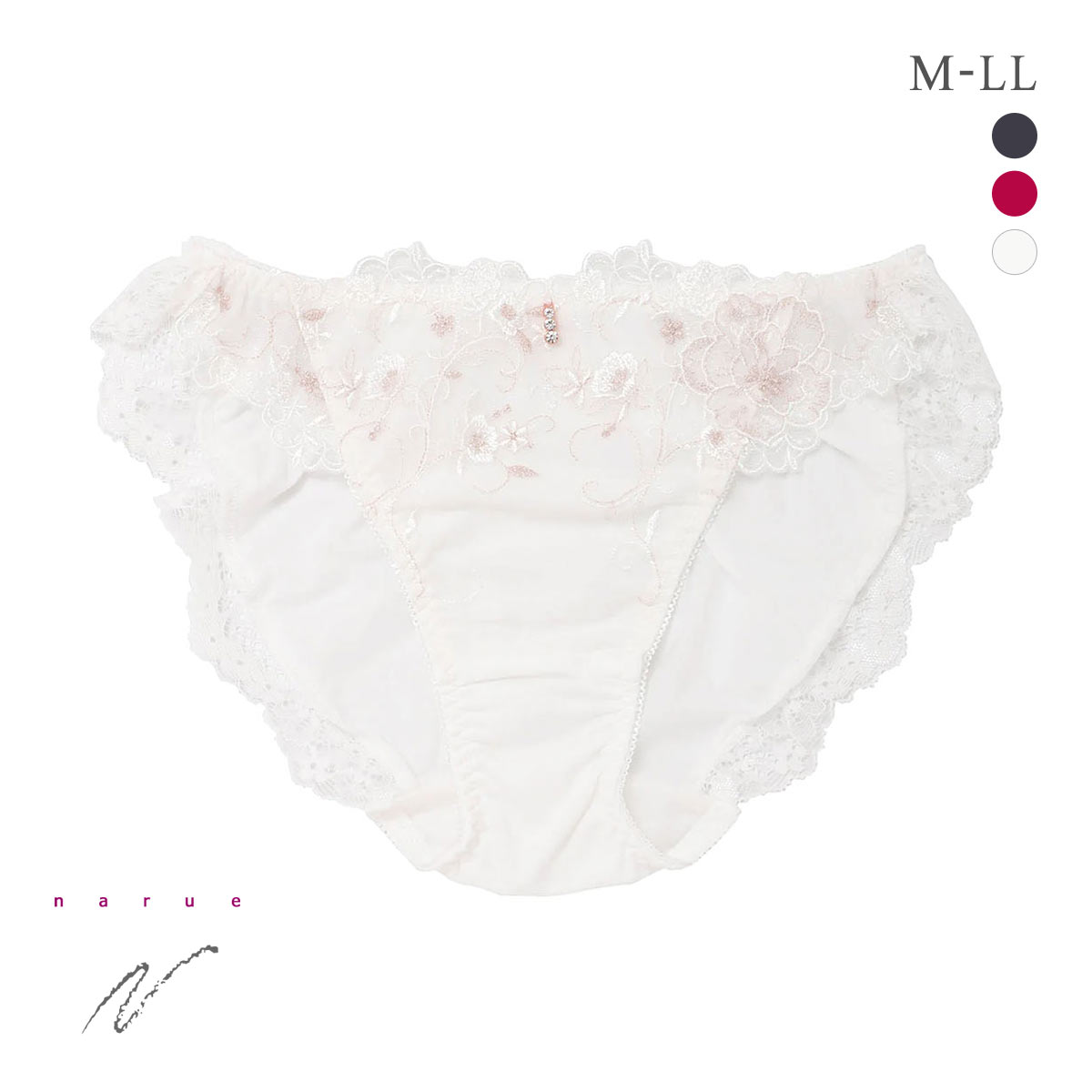 ナルエー ランジェリー ブルームクチュール ショーツ スタンダード 大きいサイズ M L LL NARUE(WH-ホワイト-M)