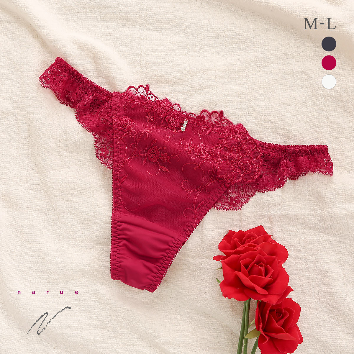 ナルエー ランジェリー ブルームクチュール Tバックショーツ ML タンガ ソング バックレース NARUE(RE-レッド-M)