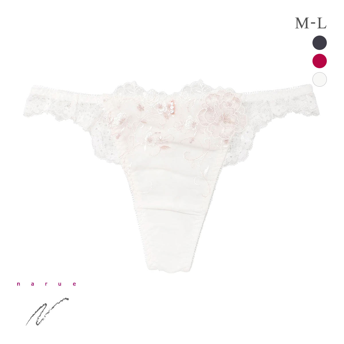 ナルエー ランジェリー ブルームクチュール Tバックショーツ ML タンガ ソング バックレース NARUE(WH-ホワイト-M)
