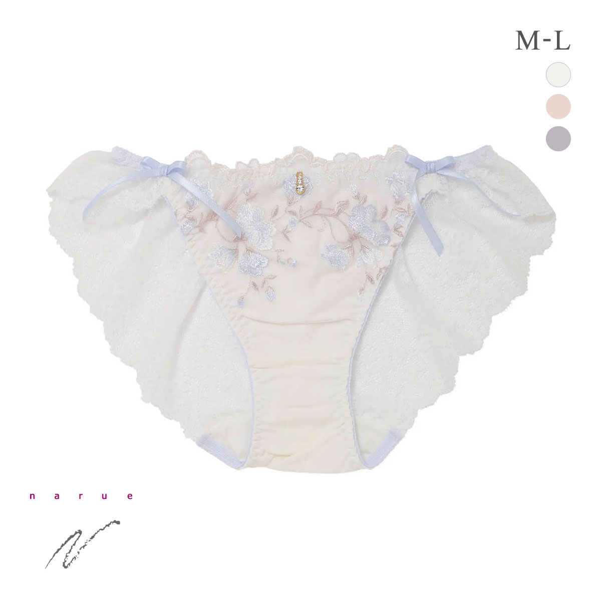 ナルエー ランジェリー フィオナ バックレース ショーツ 総レース フルバック NARUE(IV-アイボリー-M)