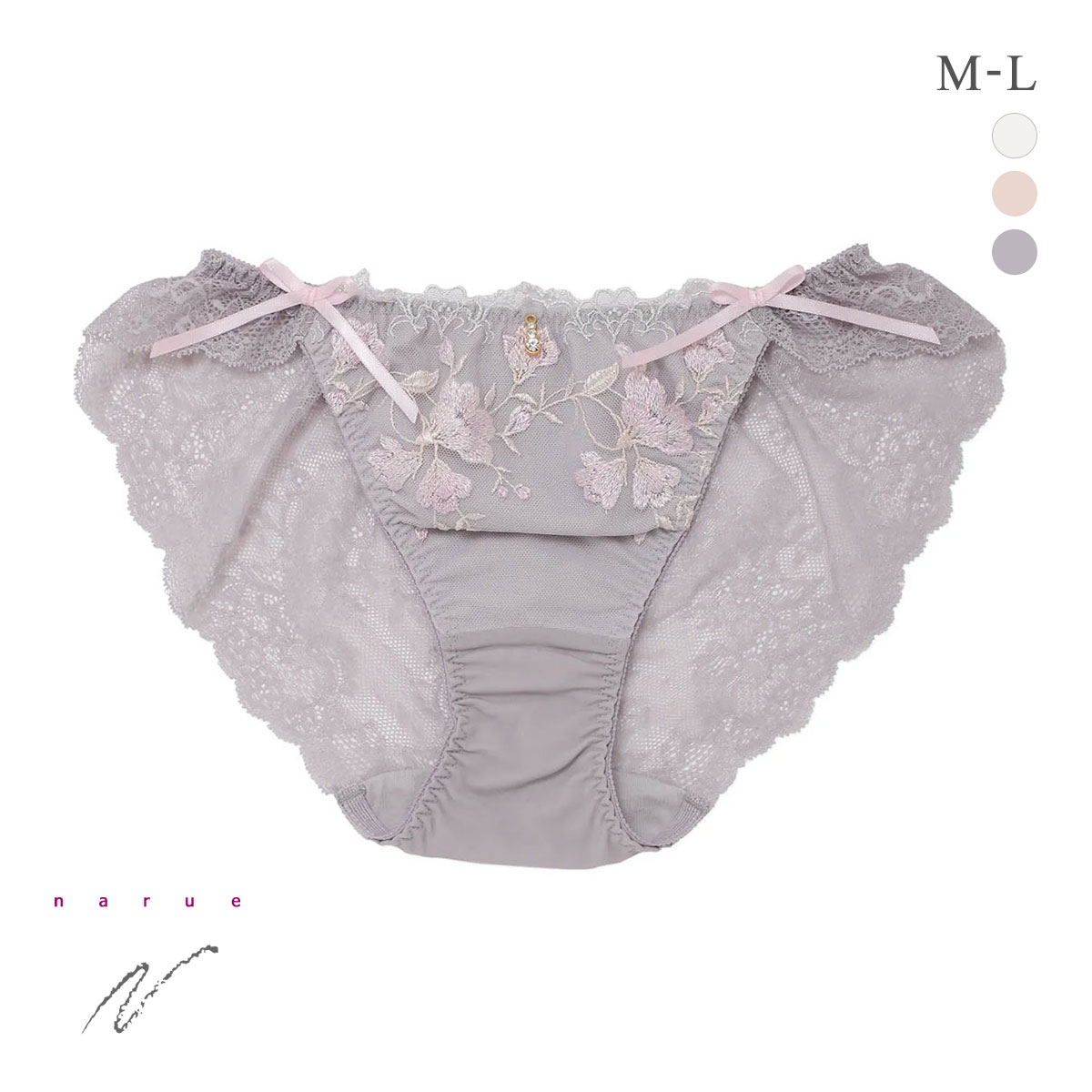 ナルエー ランジェリー フィオナ バックレース ショーツ 総レース フルバック NARUE(GY-グレー-M)